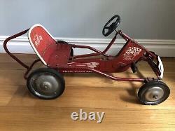 Vintage 1960s Murray Red Tot Rod Metal Pedal Ride On Car withWhite Front Bumper