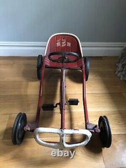 Vintage 1960s Murray Red Tot Rod Metal Pedal Ride On Car withWhite Front Bumper