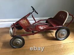 Vintage 1960s Murray Red Tot Rod Metal Pedal Ride On Car withWhite Front Bumper