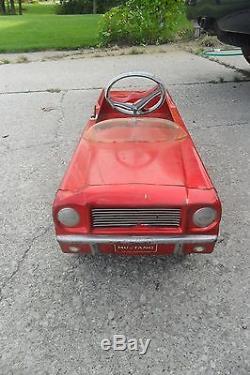 Vintage 1965 AMF Mustang Pedal Car Ford automobile Gas Oil Advertising Sign Red