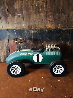 Vintage 1980s English Childs Sit On Ride On Toy Car British Racing Green