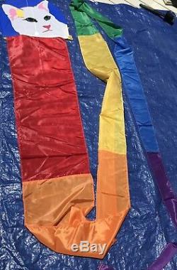 Vintage 1980s Handmade Rainbow Dragon Cat Kite 25 Ft. White Bird Kites signed