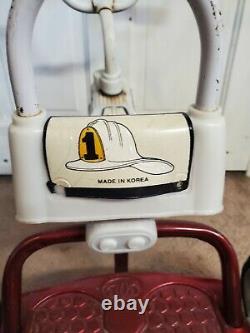 Vintage 505 Poong Made in Korea Metal and Rubber Tricycle White + Red