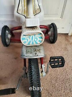 Vintage 505 Poong Made in Korea Metal and Rubber Tricycle White + Red