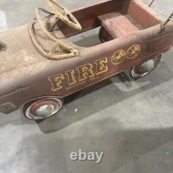Vintage 50-60s Murray Fire Truck Pedal Car Body Pressed Steel Ride On Toy