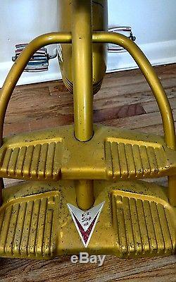 Vintage 50s-60s Tricycle Ez-Step 2-Step Gold Art Deco Large Fender Red Wall Tire