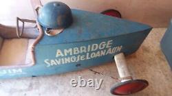 Vintage 60s soap box derby car and helmet