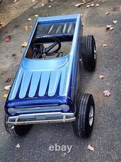 Vintage AMF Blue Scalloped PACER Pedal CarMetal Collectible Riding Hot Rod
