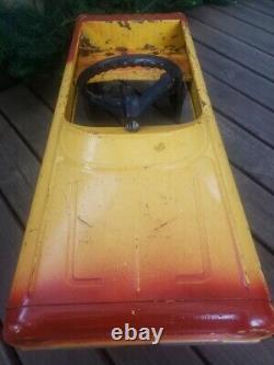 Vintage AMF SPORT GT YELLOW Pedal Car Metal Riding Hot Rod Automobile