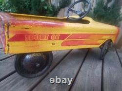 Vintage AMF SPORT GT YELLOW Pedal Car Metal Riding Hot Rod Automobile