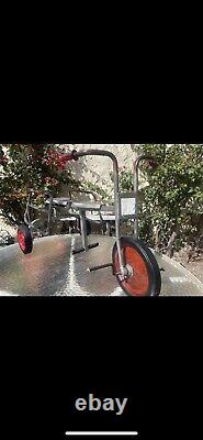 Vintage Angeles tandem 2 seat tricycle trike school bus peddle car cool kid taxi