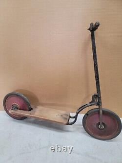 Vintage Antique Pioneer Scooter 10/24 toy child's kid push metal and wood 1920s