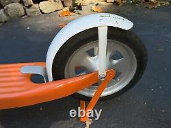 Vintage Antique Push Scooter 2 Wheel Orange White With Foot Break