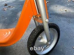 Vintage Antique Push Scooter 2 Wheel Orange White With Foot Break