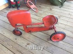Vintage / Antique Red Pedal Tractor, Chain Driven, Metal