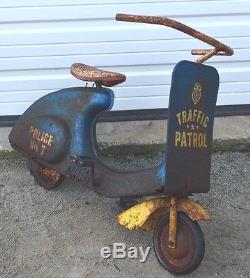 Vintage Chain Drive Pedal Scooter Metal Garton Toy Traffic Patrol Police No 7