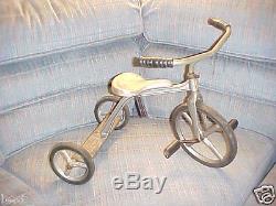 Vintage Child's Silver Cycle Trike Tricycle Cast Aluminum Wheelcraft Corp