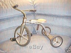 Vintage Child's Silver Cycle Trike Tricycle Cast Aluminum Wheelcraft Corp