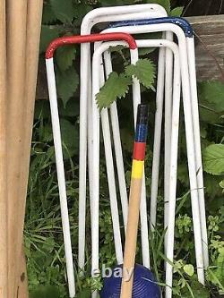 Vintage Croquet Set 4 Person Wooden Mallets Hooks Balls & Peg Adults GC