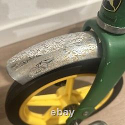 Vintage ERTL John Deere Ride-On Tricycle Steel Frame Rubber Wheels Chrome Fender
