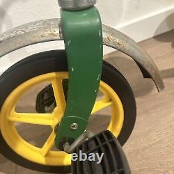 Vintage ERTL John Deere Ride-On Tricycle Steel Frame Rubber Wheels Chrome Fender