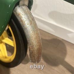 Vintage ERTL John Deere Ride-On Tricycle Steel Frame Rubber Wheels Chrome Fender