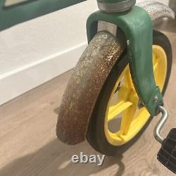 Vintage ERTL John Deere Ride-On Tricycle Steel Frame Rubber Wheels Chrome Fender