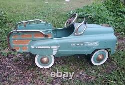 Vintage Estate Wagon Metal Pedal Car Unrestored Patina