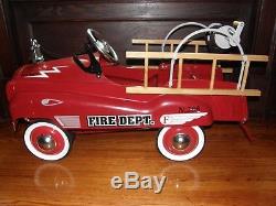 Vintage Firetruck Pedal Car Red With Ladders Hose Tail Gate & Bell -classic