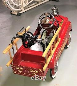 Vintage Gearbox Child's Fire Truck Pedal Car with Hose & Ladders ELNC