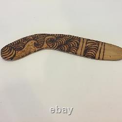 Vintage Hand Carved and Burnt Wooden Boomerang, 13 1/2 Long x 2 1/2 Wide