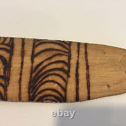 Vintage Hand Carved and Burnt Wooden Boomerang, 13 1/2 Long x 2 1/2 Wide