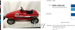 Vintage Imported Italian Pedal Car Giordani Brand Red Auto Sprint Racer