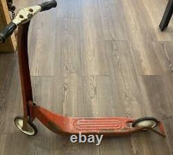 Vintage Kick Scooter Antique Kids Toy Red 1940's Schilling 2 wheel Ride On Metal