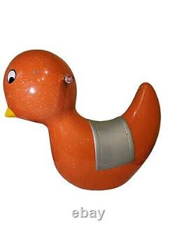 Vintage Metal Childs Ride On Duck Enameled Wood Handled Playground Toy 25 X 14