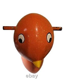 Vintage Metal Childs Ride On Duck Enameled Wood Handled Playground Toy 25 X 14