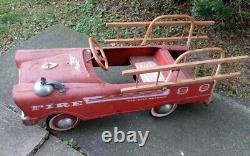 Vintage Murray Fire Truck Pedal Car 1960's With Wooden Ladders