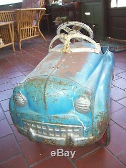 Vintage Murray PEDAL CAR CHAMPION JET FLOW DRIVE 1950s All Metal Dip Side Blue