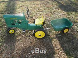 Vintage Narrow Front Cast Alum. John Deere Model 60 Pedal Tractor with Wagon 50's