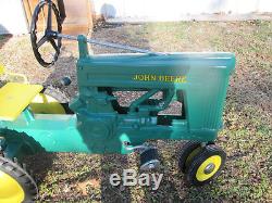 Vintage Narrow Front Cast Alum. John Deere Model 60 Pedal Tractor with Wagon 50's