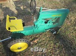 Vintage Narrow Front Cast Alum. John Deere Model 60 Pedal Tractor with Wagon 50's