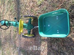 Vintage Narrow Front Cast Alum. John Deere Model 60 Pedal Tractor with Wagon 50's