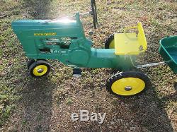 Vintage Narrow Front Cast Alum. John Deere Model 60 Pedal Tractor with Wagon 50's