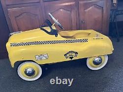 Vintage New York City Checker Taxi Cab Metal Toy Pedal Car, 35 by Burns Novelty