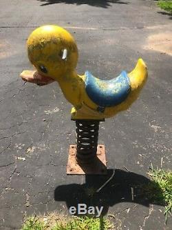 Vintage Original Cast Duck With Saddle Mate Playground Toy Equipment Spring