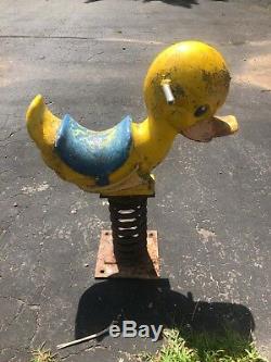 Vintage Original Cast Duck With Saddle Mate Playground Toy Equipment Spring