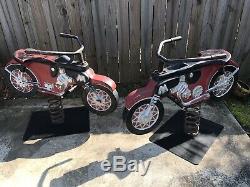 Vintage Pair Of Molded Fiberglass Motorcycle Playground Spring Toys