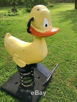 Vintage Playground Cast Aluminum SPRING RIDE TOY Rider Duck Yellow Playworld