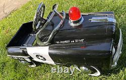 Vintage Police Protect Serve 911 Patrol Metal Pedal Car #54 Chief Lights Work