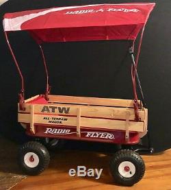 Vintage Radio Flyer All Terrain Wooden Wagon with Canopy and Pad Excellent